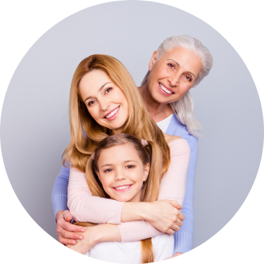 Female 3 Generations Family Hug Grey Background