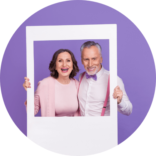 Retired Couple with Picture Frame Purple Background
