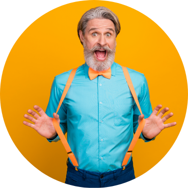 Retired Male in Yellow Suspenders Yellow Background
