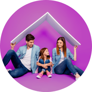 Young Family Under Roof Purple Background-1